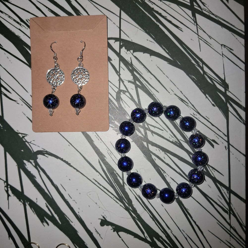 Stunning Blue and Silver Beaded Bracelet And Earring Set